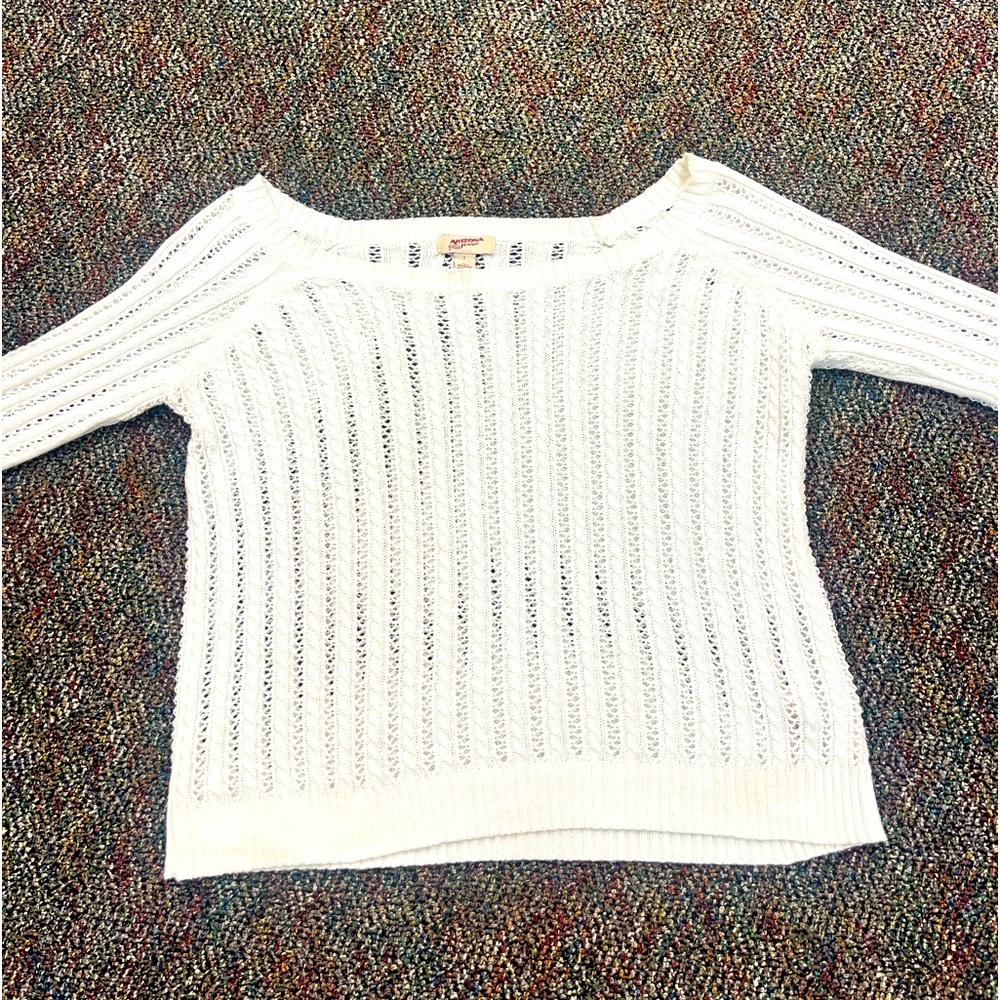 Arizona Jean Co Women’s Cable Off-Shoulder Knit tee Cotton Blend Off White Large